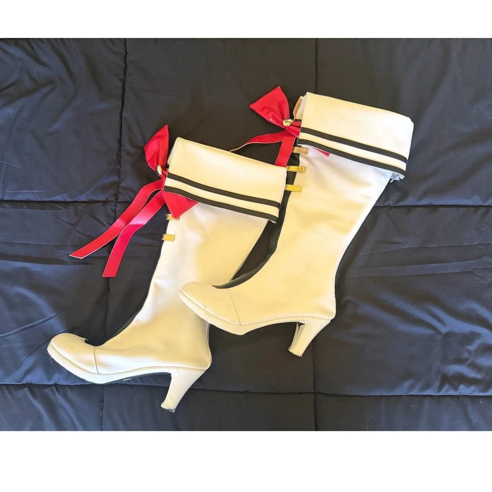Uma Musume Pretty Derby Gold Ship Cosplay Boots Women 43 White Red Bow j-fashion